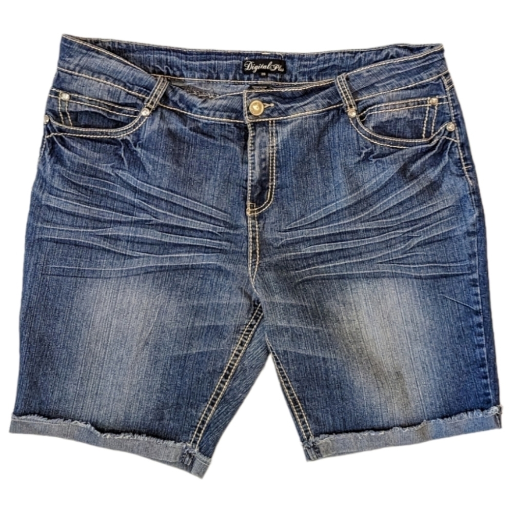 Y2K Denim Bermuda Cuffed Jeans Shorts size 20 Vintage Blue